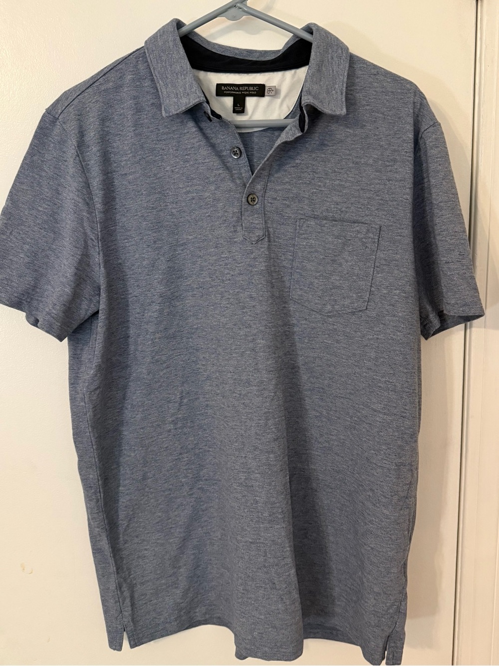 Banana Republic Men's Heathered Light Blue Polo with Chest Pocket